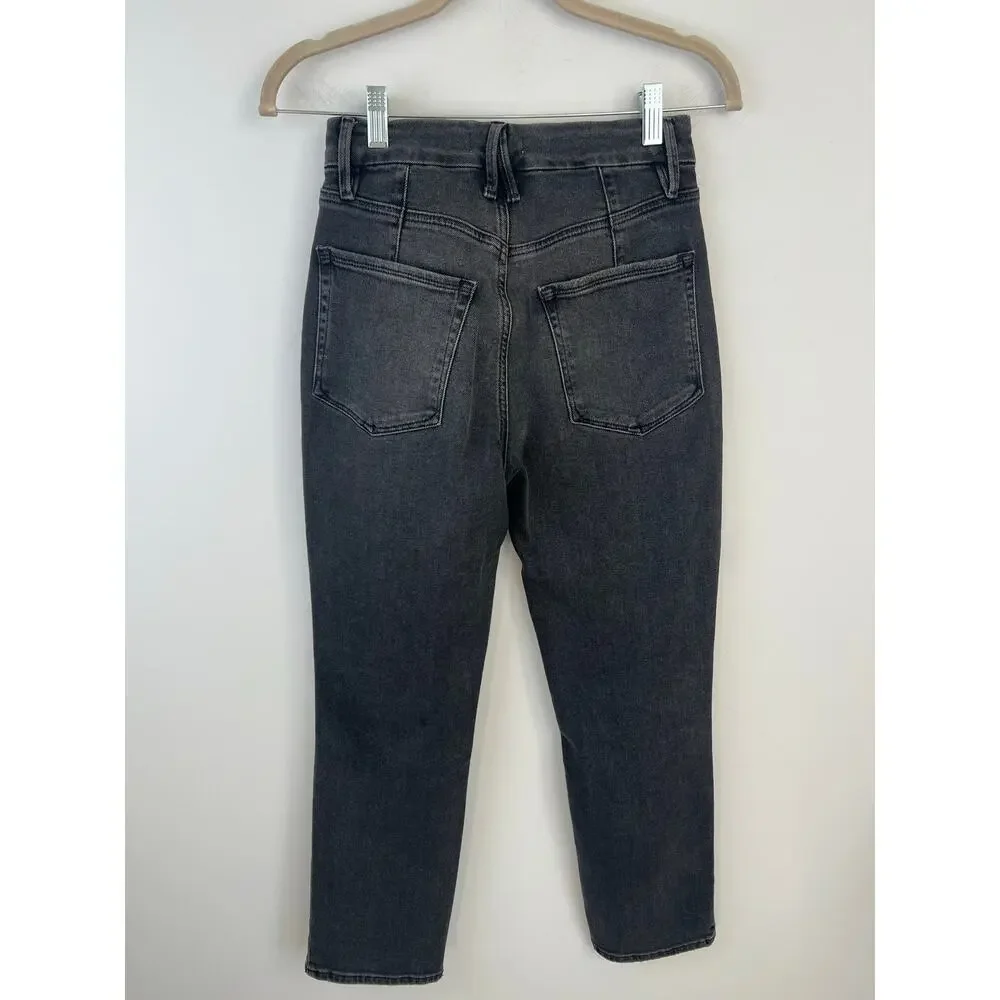 Good American Good Icon 90s Straight Leg Distressed Jean in Black Wash 0/25